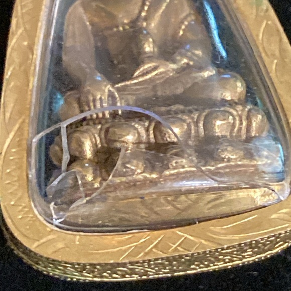 Brass Holy sitting buddy Thai Amulet with black chain - Picture 3 of 9